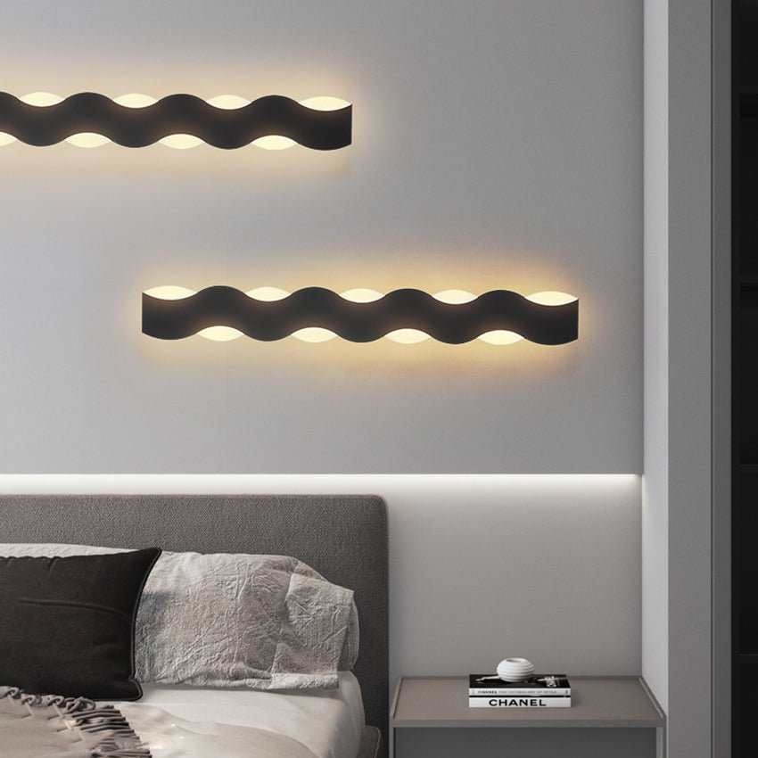 Wave Shaped Outdoor Wall Lamp | IP65 Waterproof LED Up & Down Wall Light | Modern Exterior Architectural Lighting | Aluminum Acrylic Fixture