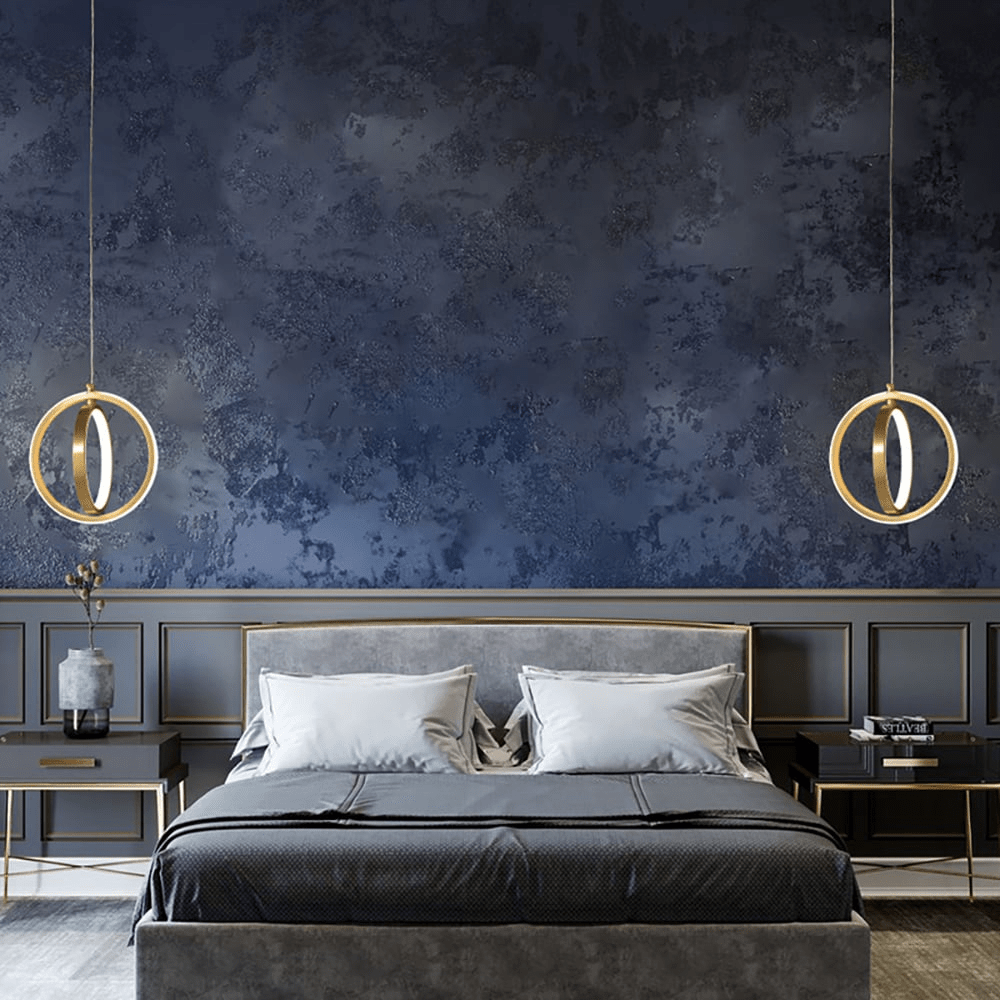 Golden 2-Ring Pendant Lamp Modern Geometric LED Light | Brass Finish | Integrated LED | Minimalist Ceiling Lighting