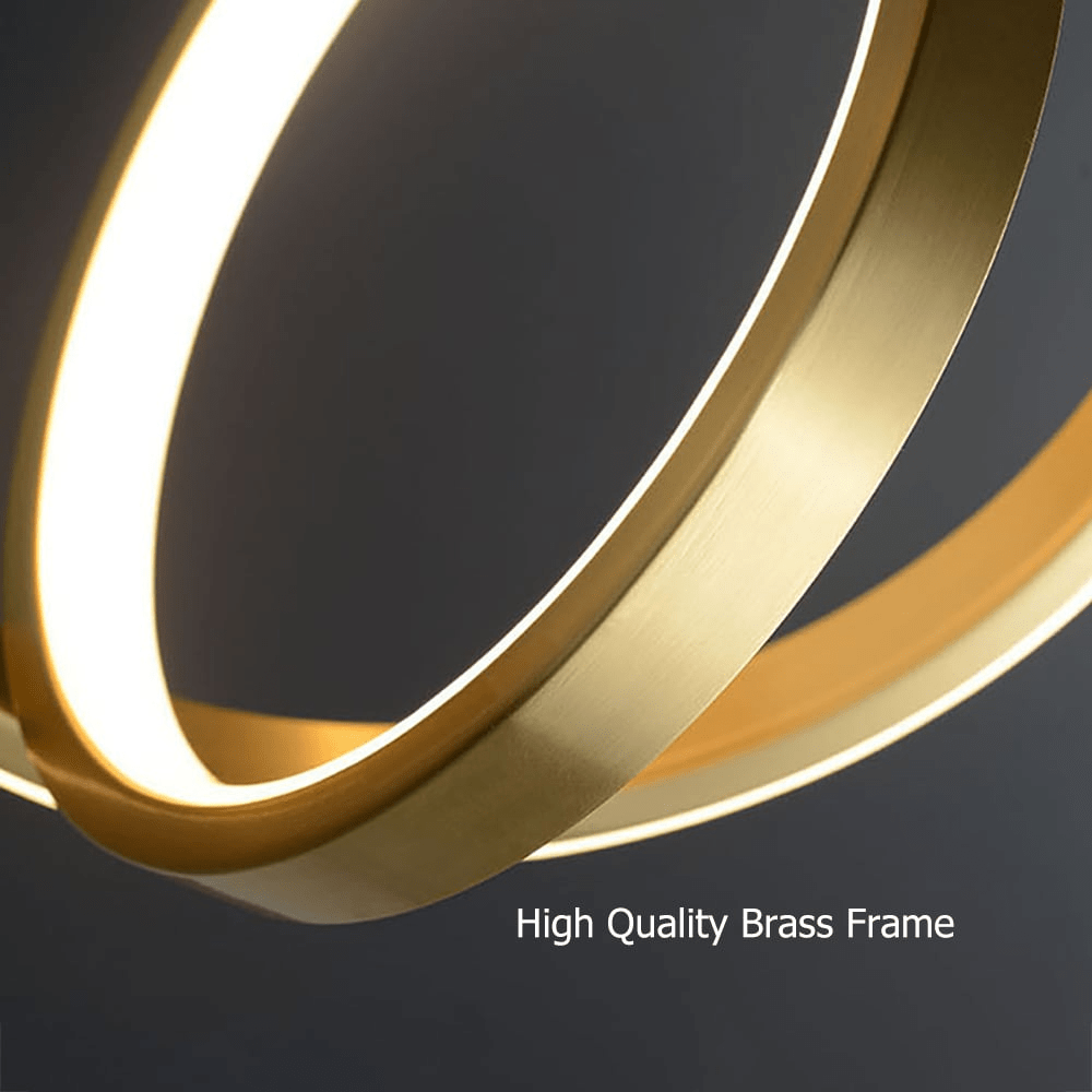 Golden 2-Ring Pendant Lamp Modern Geometric LED Light | Brass Finish | Integrated LED | Minimalist Ceiling Lighting