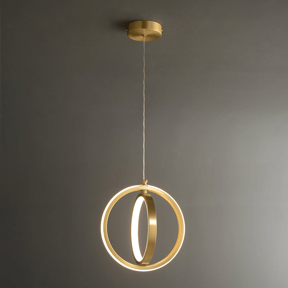 Golden 2-Ring Pendant Lamp Modern Geometric LED Light | Brass Finish | Integrated LED | Minimalist Ceiling Lighting