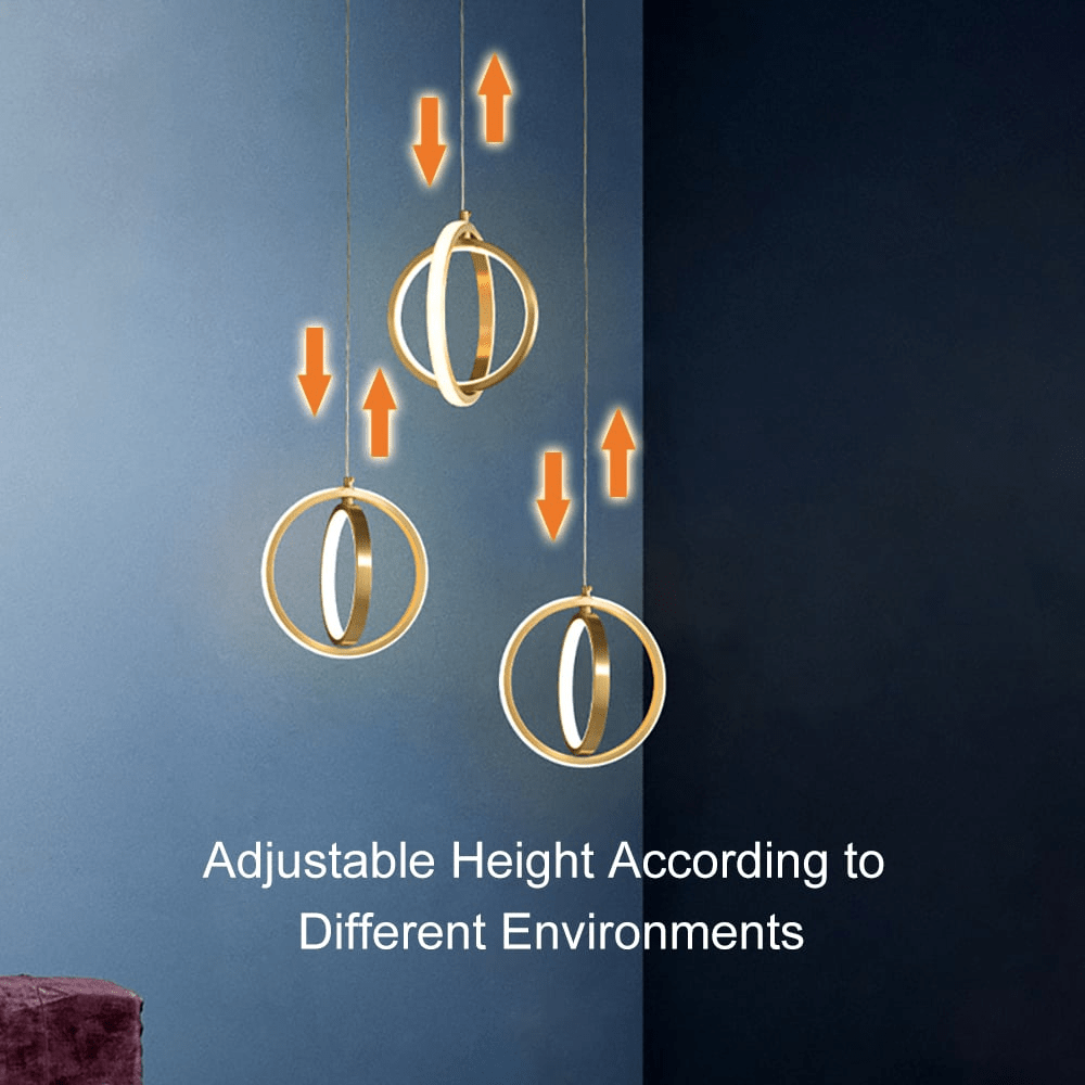 Golden 2-Ring Pendant Lamp Modern Geometric LED Light | Brass Finish | Integrated LED | Minimalist Ceiling Lighting