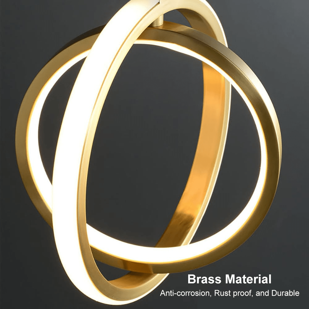 Golden 2-Ring Pendant Lamp Modern Geometric LED Light | Brass Finish | Integrated LED | Minimalist Ceiling Lighting