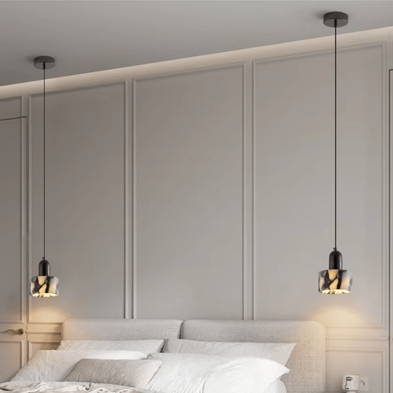 Black Marble Pendant Lamp | Natural Stone Shade | E27 LED Bulb Included | Modern Dining Kitchen Living Room Light