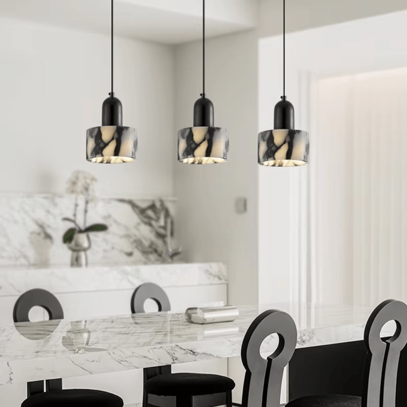 Black Marble Pendant Lamp | Natural Stone Shade | E27 LED Bulb Included | Modern Dining Kitchen Living Room Light