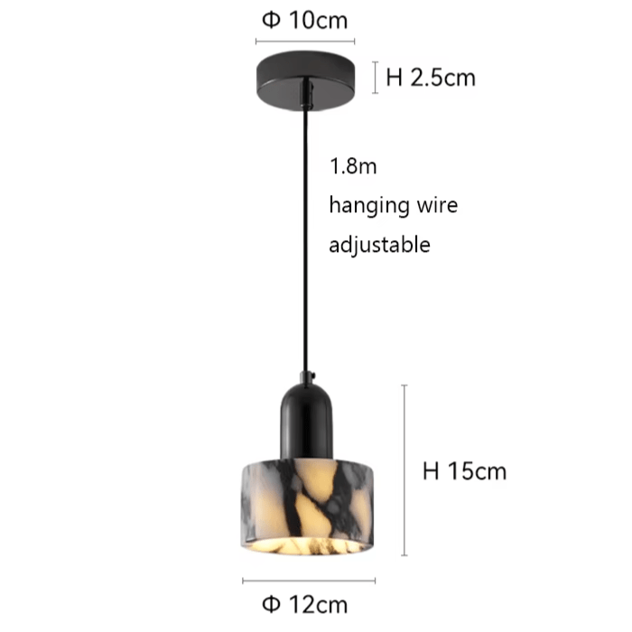 Black Marble Pendant Lamp | Natural Stone Shade | E27 LED Bulb Included | Modern Dining Kitchen Living Room Light