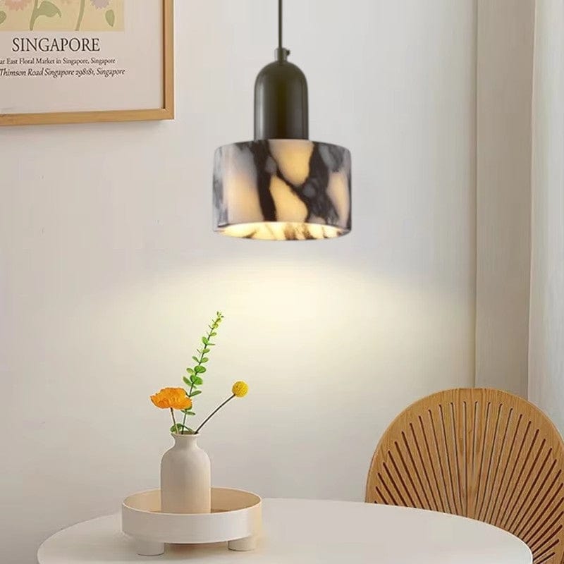 Black Marble Pendant Lamp | Natural Stone Shade | E27 LED Bulb Included | Modern Dining Kitchen Living Room Light