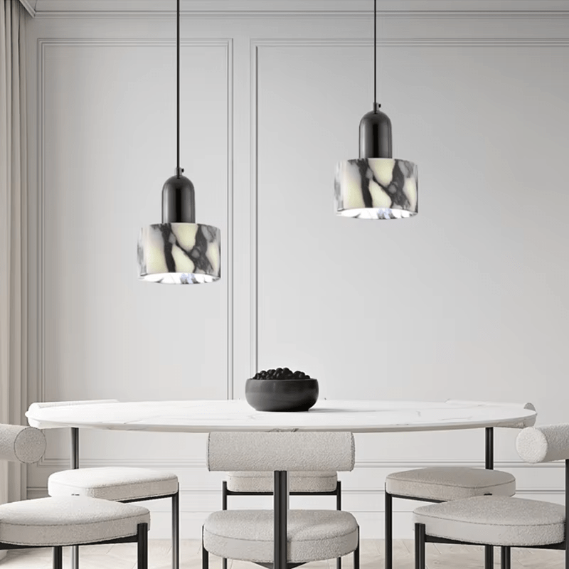 Black Marble Pendant Lamp | Natural Stone Shade | E27 LED Bulb Included | Modern Dining Kitchen Living Room Light