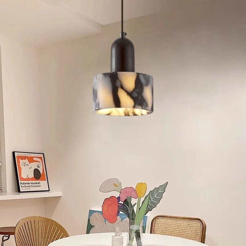 Black Marble Pendant Lamp | Natural Stone Shade | E27 LED Bulb Included | Modern Dining Kitchen Living Room Light