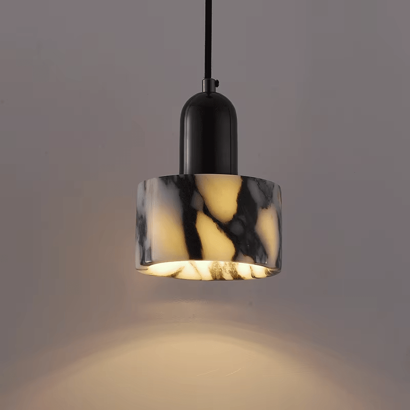 Black Marble Pendant Lamp | Natural Stone Shade | E27 LED Bulb Included | Modern Dining Kitchen Living Room Light