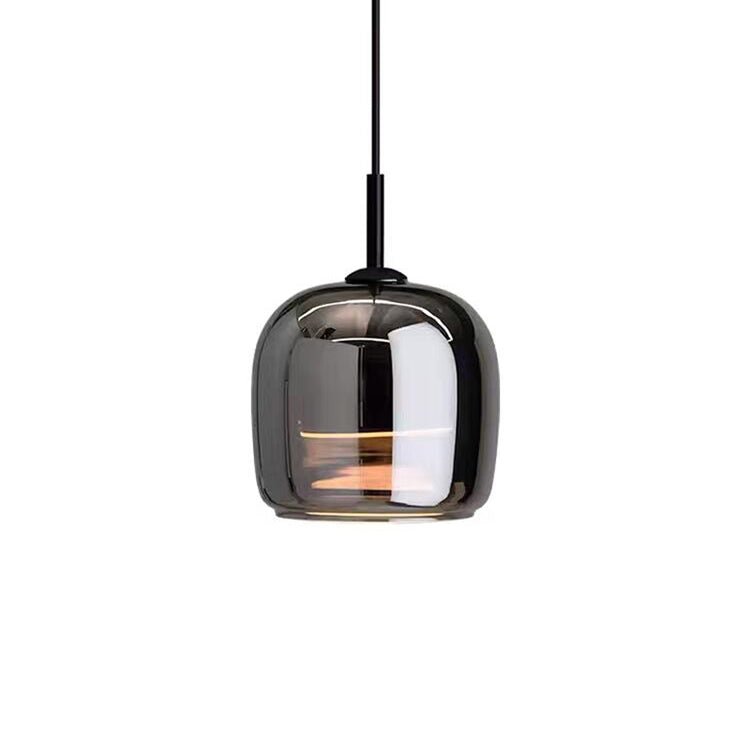 Scandinavian Black Glass Pendant Light for Kitchen Island & Bedside | Modern Minimalist Hanging Lamp | E27 Socket | 16x18cm