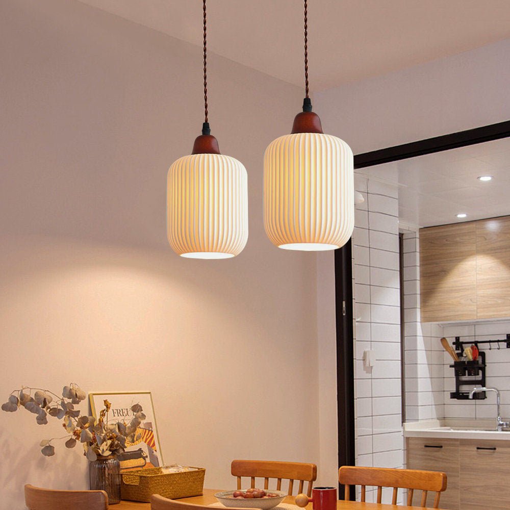White Ceramic Pendant Lamp | Rustic Metal & Ceramic Ceiling Light | E26 LED/Incandescent | Adjustable Hanging 1.5m | Living Room Kitchen Dining Room