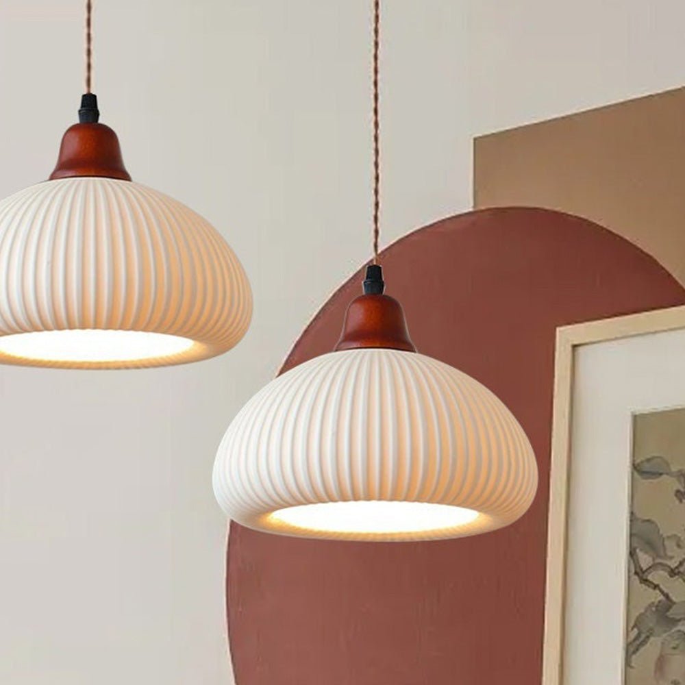 White Ceramic Pendant Lamp | Rustic Metal & Ceramic Ceiling Light | E26 LED/Incandescent | Adjustable Hanging 1.5m | Living Room Kitchen Dining Room