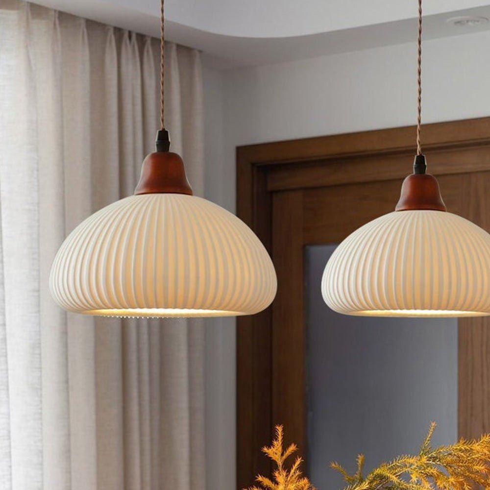 White Ceramic Pendant Lamp | Rustic Metal & Ceramic Ceiling Light | E26 LED/Incandescent | Adjustable Hanging 1.5m | Living Room Kitchen Dining Room