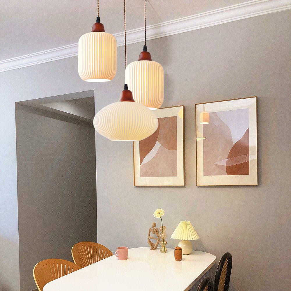 White Ceramic Pendant Lamp | Rustic Metal & Ceramic Ceiling Light | E26 LED/Incandescent | Adjustable Hanging 1.5m | Living Room Kitchen Dining Room
