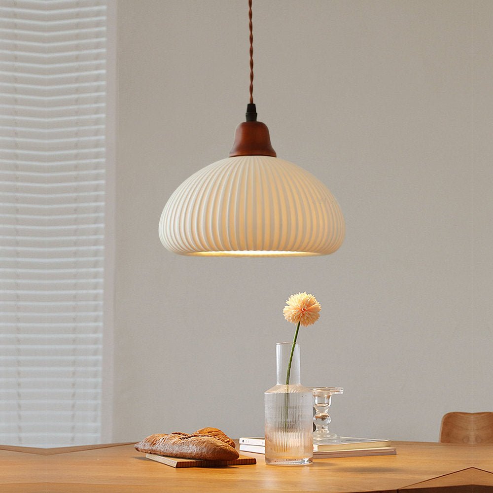 White Ceramic Pendant Lamp | Rustic Metal & Ceramic Ceiling Light | E26 LED/Incandescent | Adjustable Hanging 1.5m | Living Room Kitchen Dining Room