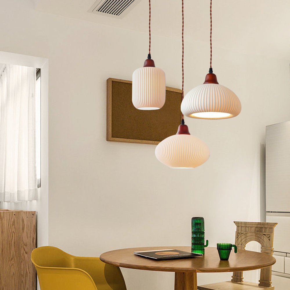 White Ceramic Pendant Lamp | Rustic Metal & Ceramic Ceiling Light | E26 LED/Incandescent | Adjustable Hanging 1.5m | Living Room Kitchen Dining Room
