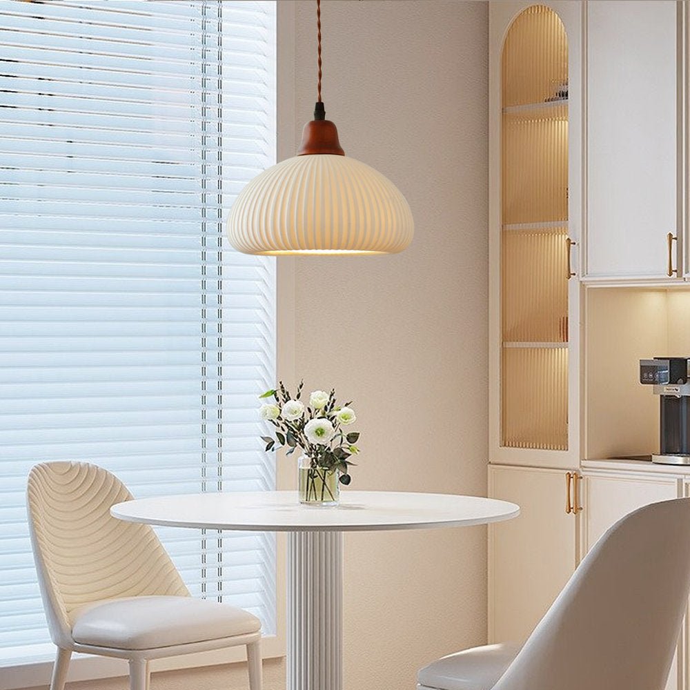 White Ceramic Pendant Lamp | Rustic Metal & Ceramic Ceiling Light | E26 LED/Incandescent | Adjustable Hanging 1.5m | Living Room Kitchen Dining Room