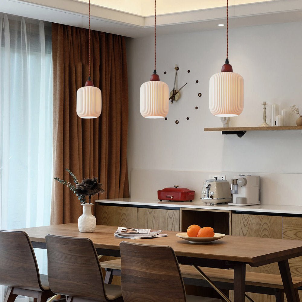 White Ceramic Pendant Lamp | Rustic Metal & Ceramic Ceiling Light | E26 LED/Incandescent | Adjustable Hanging 1.5m | Living Room Kitchen Dining Room