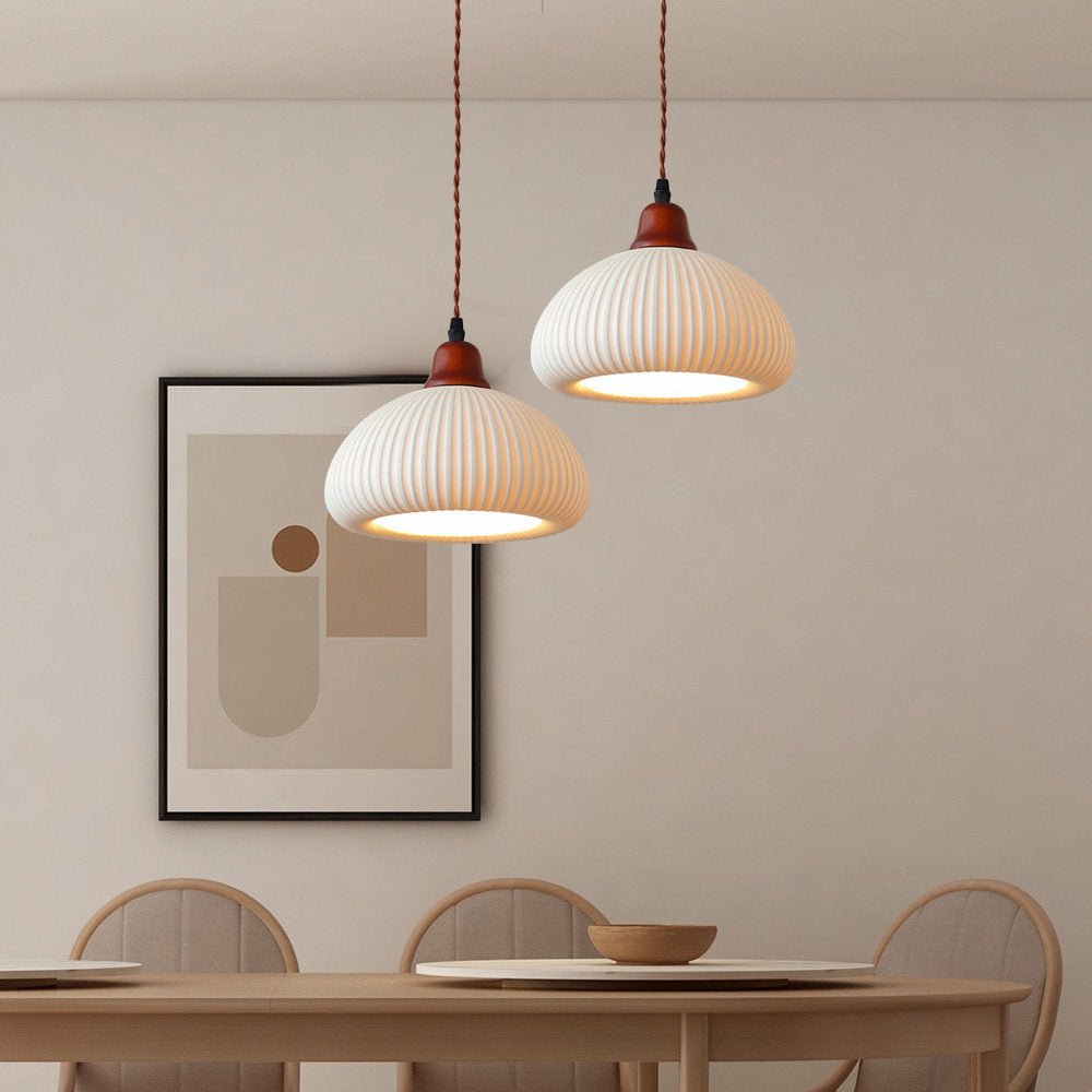 White Ceramic Pendant Lamp | Rustic Metal & Ceramic Ceiling Light | E26 LED/Incandescent | Adjustable Hanging 1.5m | Living Room Kitchen Dining Room