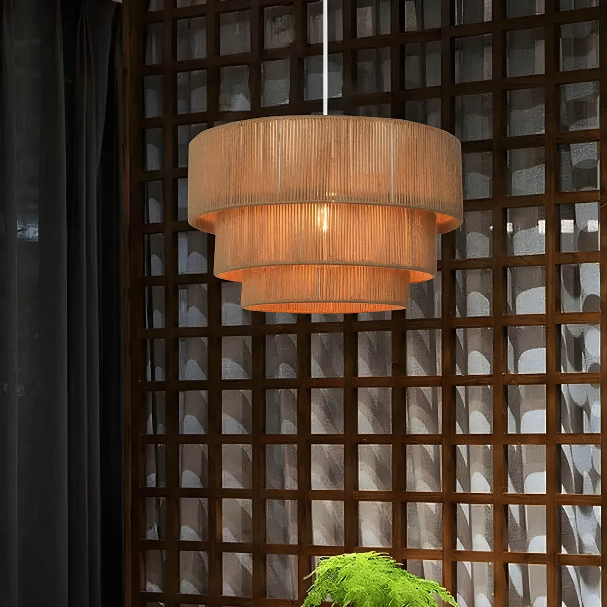 MIZU Hemp Rope Pendant Light Natural Design | Metal Frame Hanging Lamp | E27 LED Included | Rustic Modern Ceiling Lighting | Adjustable Cord