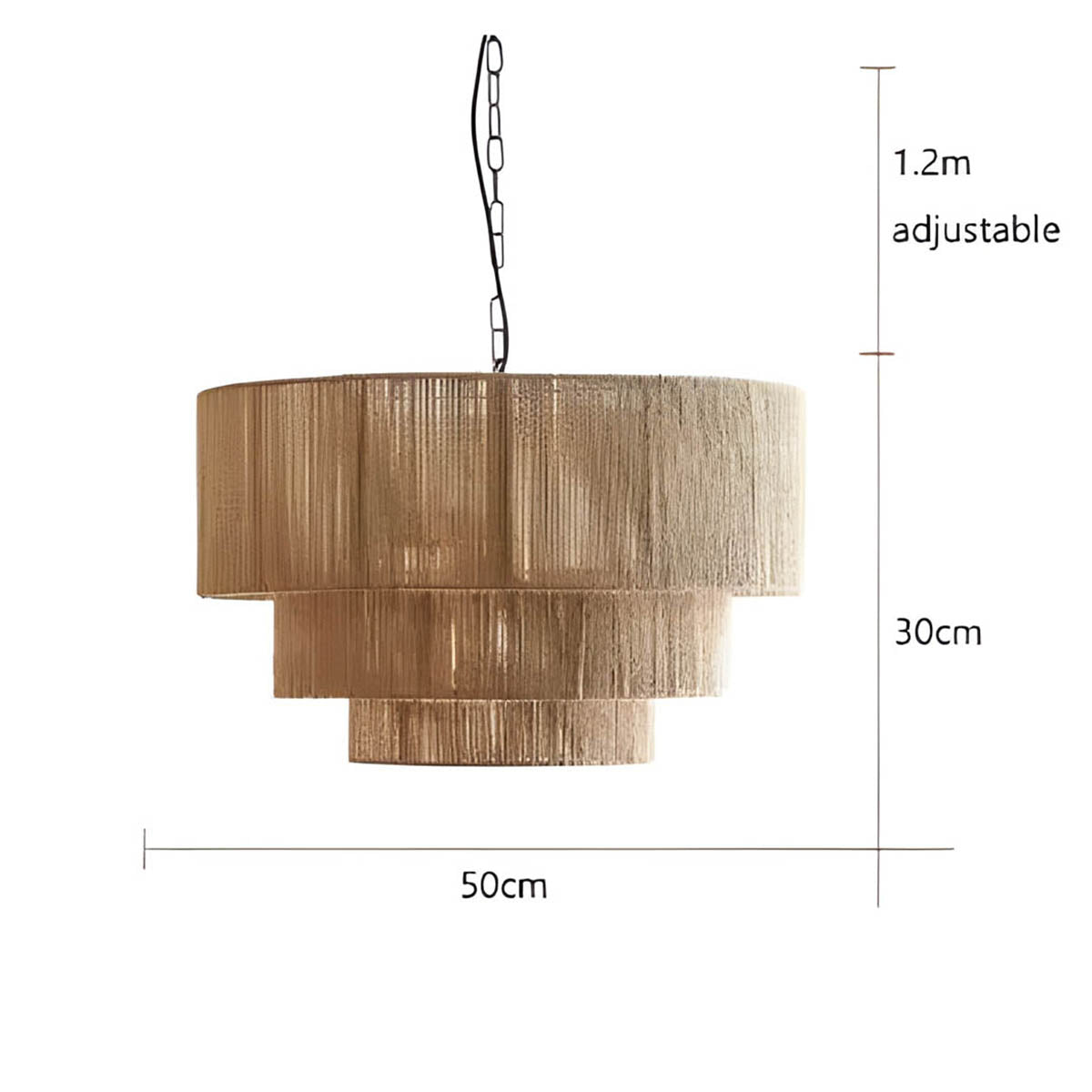 MIZU Hemp Rope Pendant Light Natural Design | Metal Frame Hanging Lamp | E27 LED Included | Rustic Modern Ceiling Lighting | Adjustable Cord