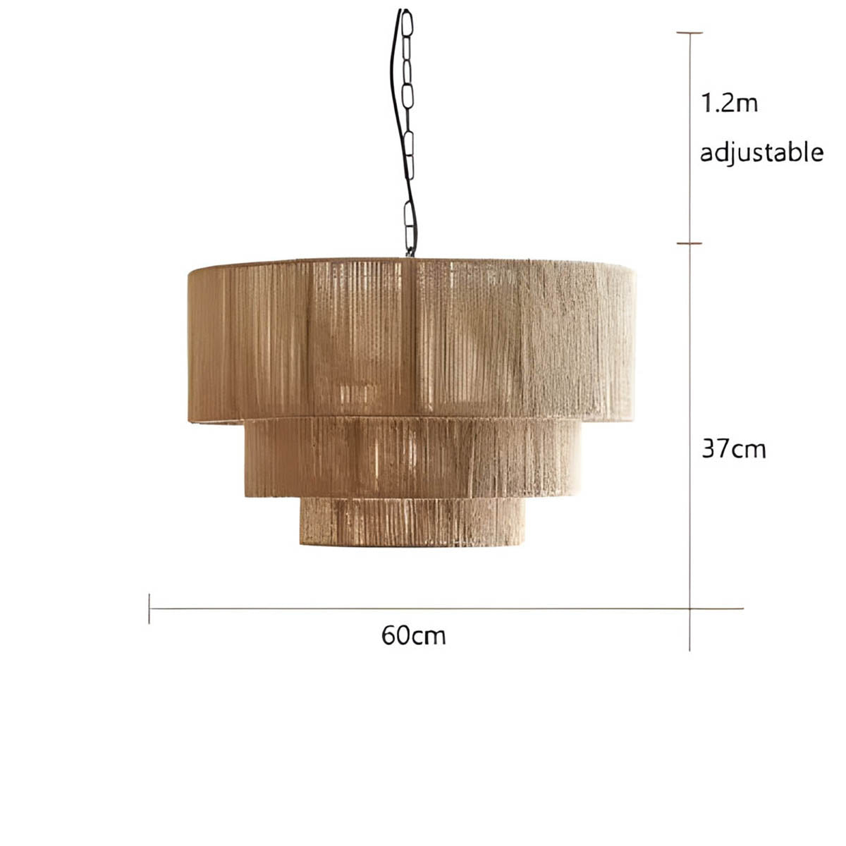 MIZU Hemp Rope Pendant Light Natural Design | Metal Frame Hanging Lamp | E27 LED Included | Rustic Modern Ceiling Lighting | Adjustable Cord