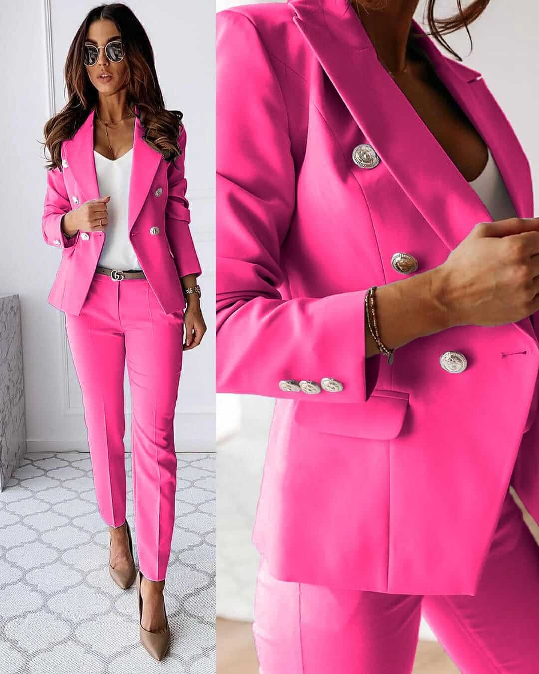 Women | Blazer & Trousers Set | Double-Breasted | Tailored Fit | Elegant Co-ord Suit