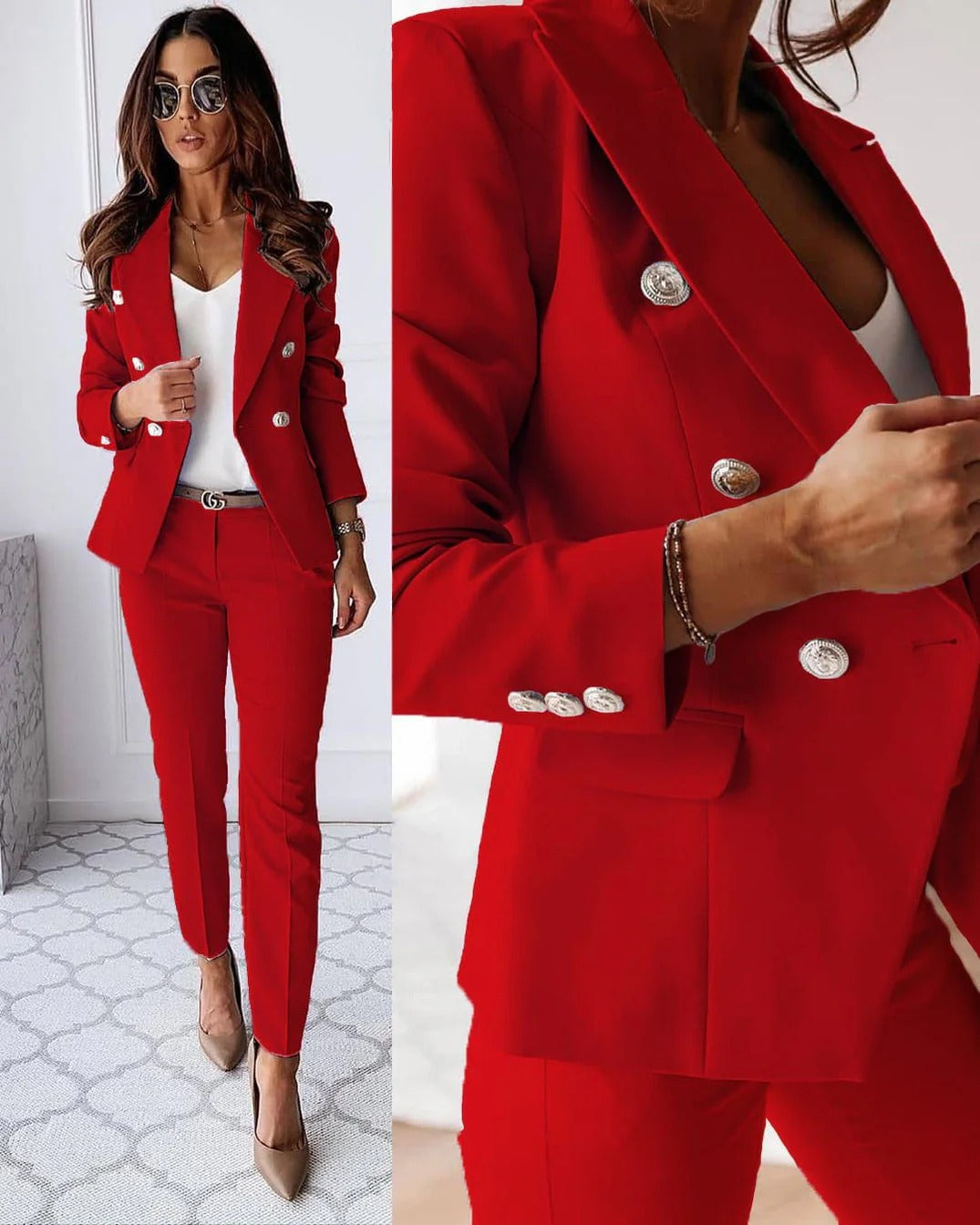 Women | Blazer & Trousers Set | Double-Breasted | Tailored Fit | Elegant Co-ord Suit