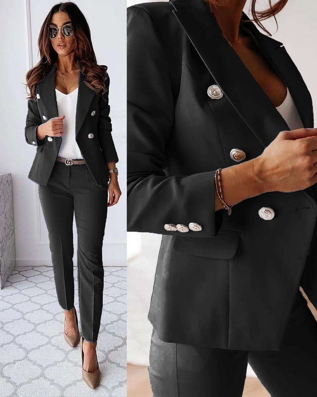 Women | Blazer & Trousers Set | Double-Breasted | Tailored Fit | Elegant Co-ord Suit