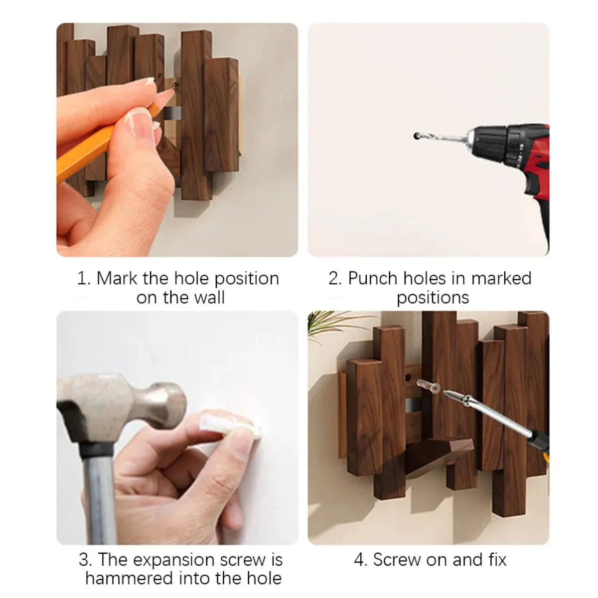 Piano Coat Rack – Wall Hooks Made of Walnut or Beech Wood