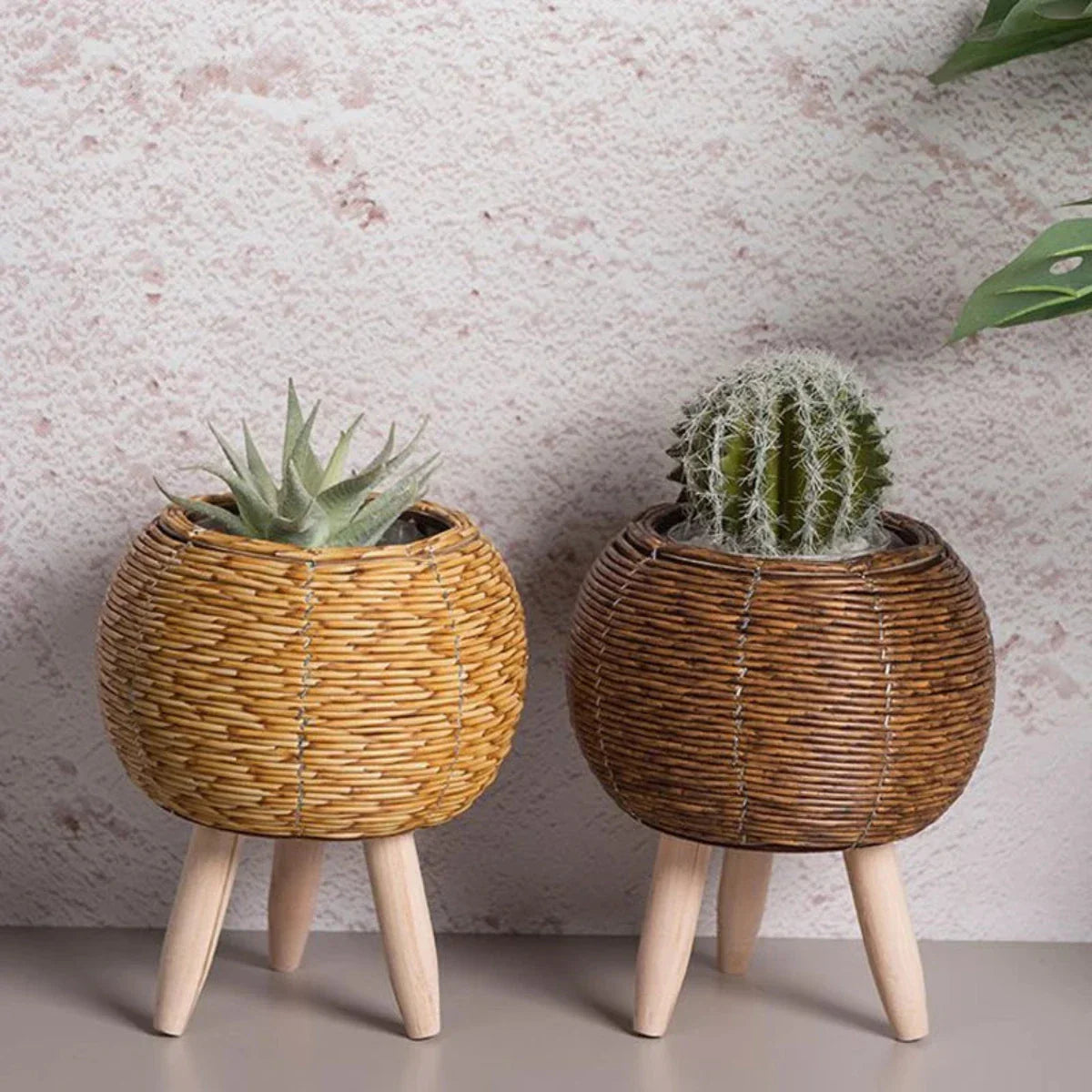 Scandinavian Plant Pot Liora Puck Indoor Outdoor | Lightweight Durable Plastic | Natural Color Minimalist Design | Balcony Living Room Garden