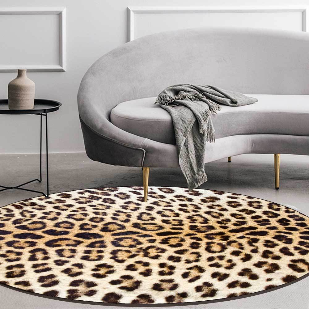 LunaWeave | Wild Elegance Round Rug | Luxurious Leopard Print Rug – Non-Slip & Washable