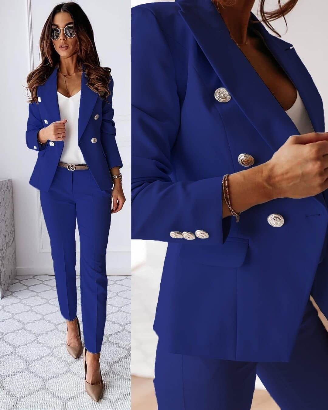 Women | Blazer & Trousers Set | Double-Breasted | Tailored Fit | Elegant Co-ord Suit