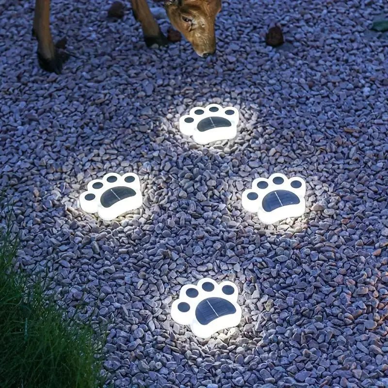 Wireless Solar Paw Garden Lights 4-Pack | LED Solar Ground Spot Lights | IP65 Outdoor Decorative Pathway Lighting | Automatic Dusk Sensor Stakes