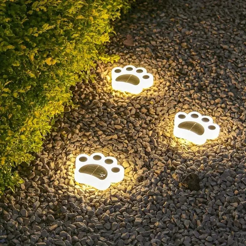 Wireless Solar Paw Garden Lights 4-Pack | LED Solar Ground Spot Lights | IP65 Outdoor Decorative Pathway Lighting | Automatic Dusk Sensor Stakes