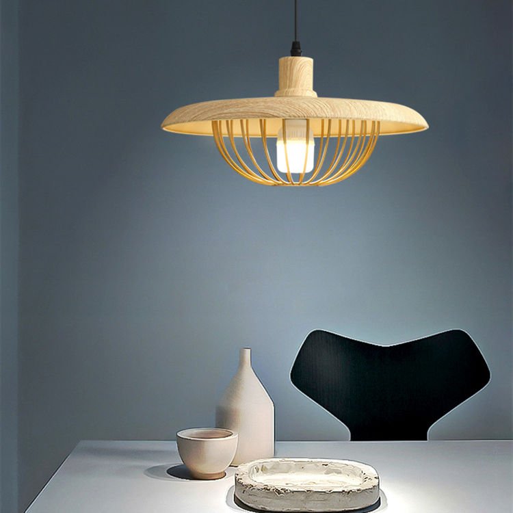 Wood Grain Pendant Lamp | Scandinavian Design Hanging Light | Aluminum & Iron | E27 Compatible | Adjustable Ceiling Lighting