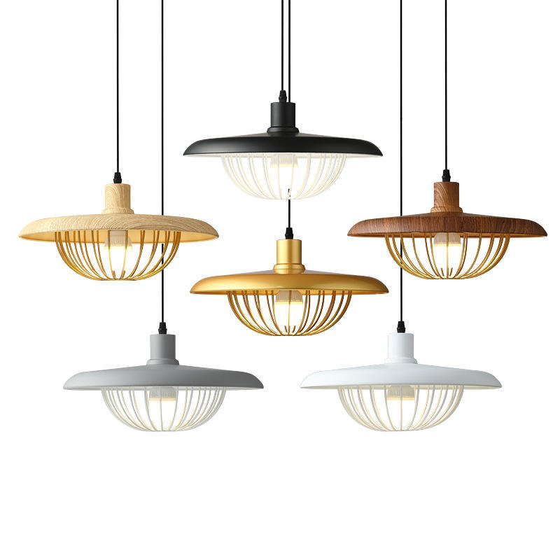 Wood Grain Pendant Lamp | Scandinavian Design Hanging Light | Aluminum & Iron | E27 Compatible | Adjustable Ceiling Lighting