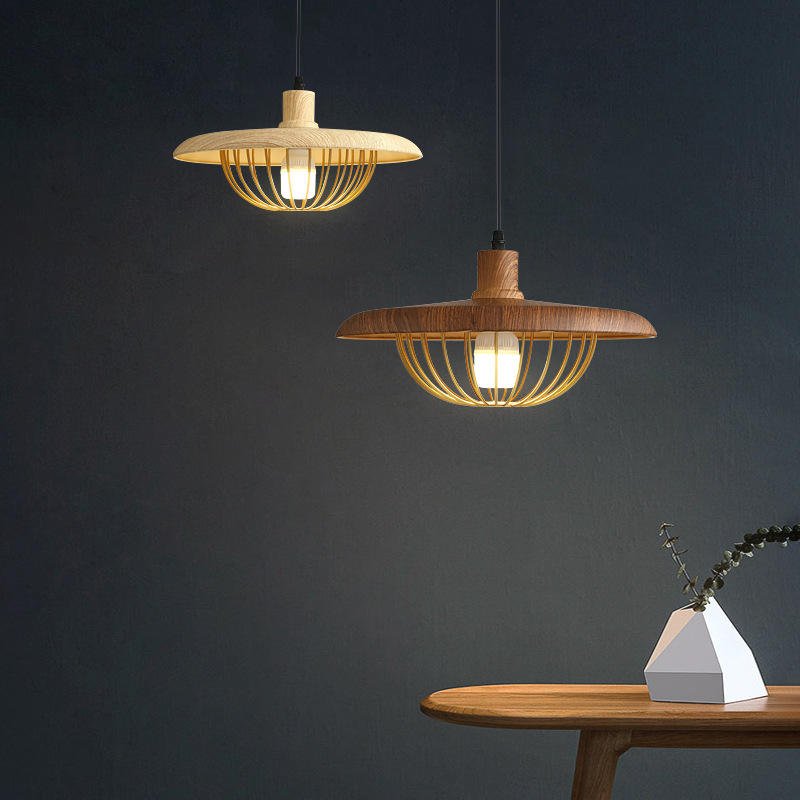 Wood Grain Pendant Lamp | Scandinavian Design Hanging Light | Aluminum & Iron | E27 Compatible | Adjustable Ceiling Lighting