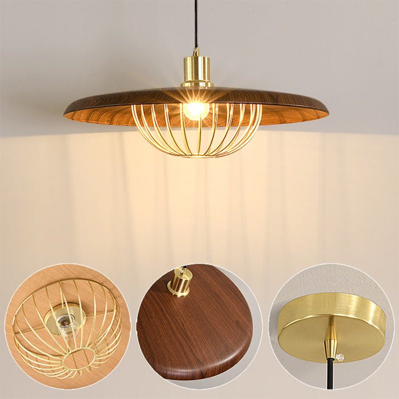 Wood Grain Pendant Lamp | Scandinavian Design Hanging Light | Aluminum & Iron | E27 Compatible | Adjustable Ceiling Lighting