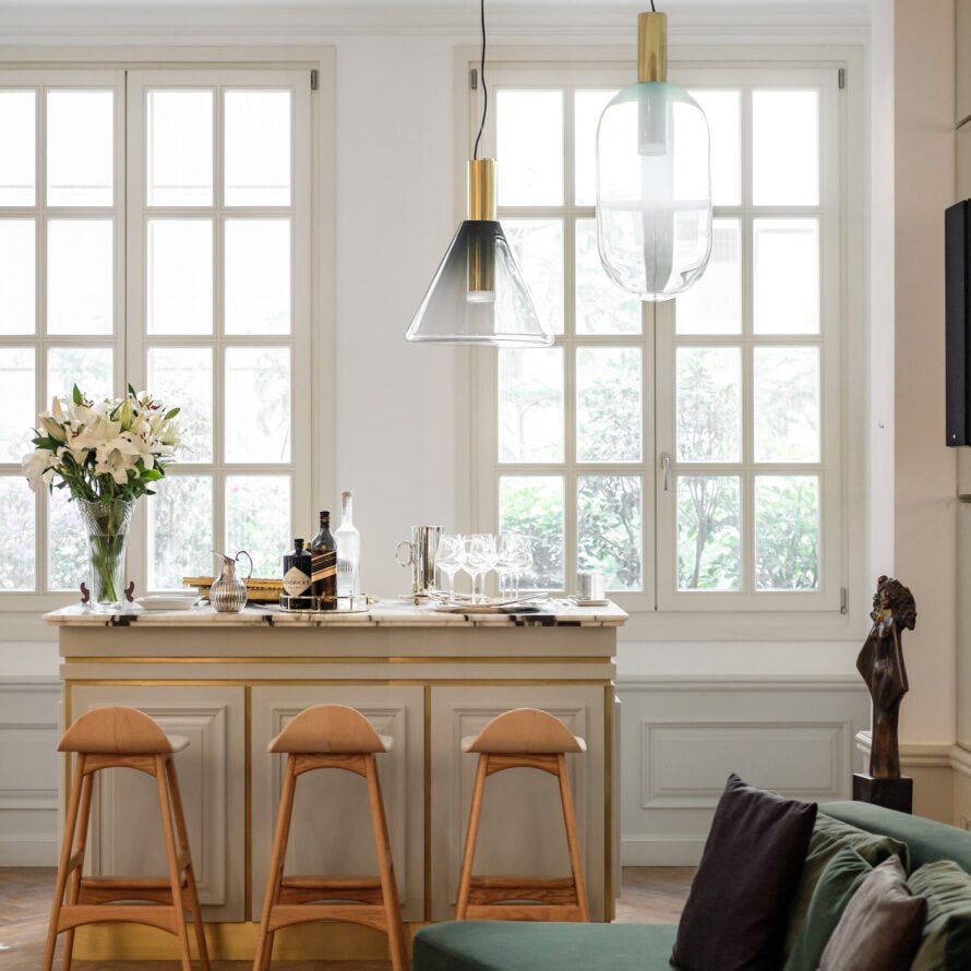 Isabel Pendant Lamp | Glass & Metal Design Hanging Light | GU10 Compatible | Soft Diffused Lighting | Bedroom & Living Space