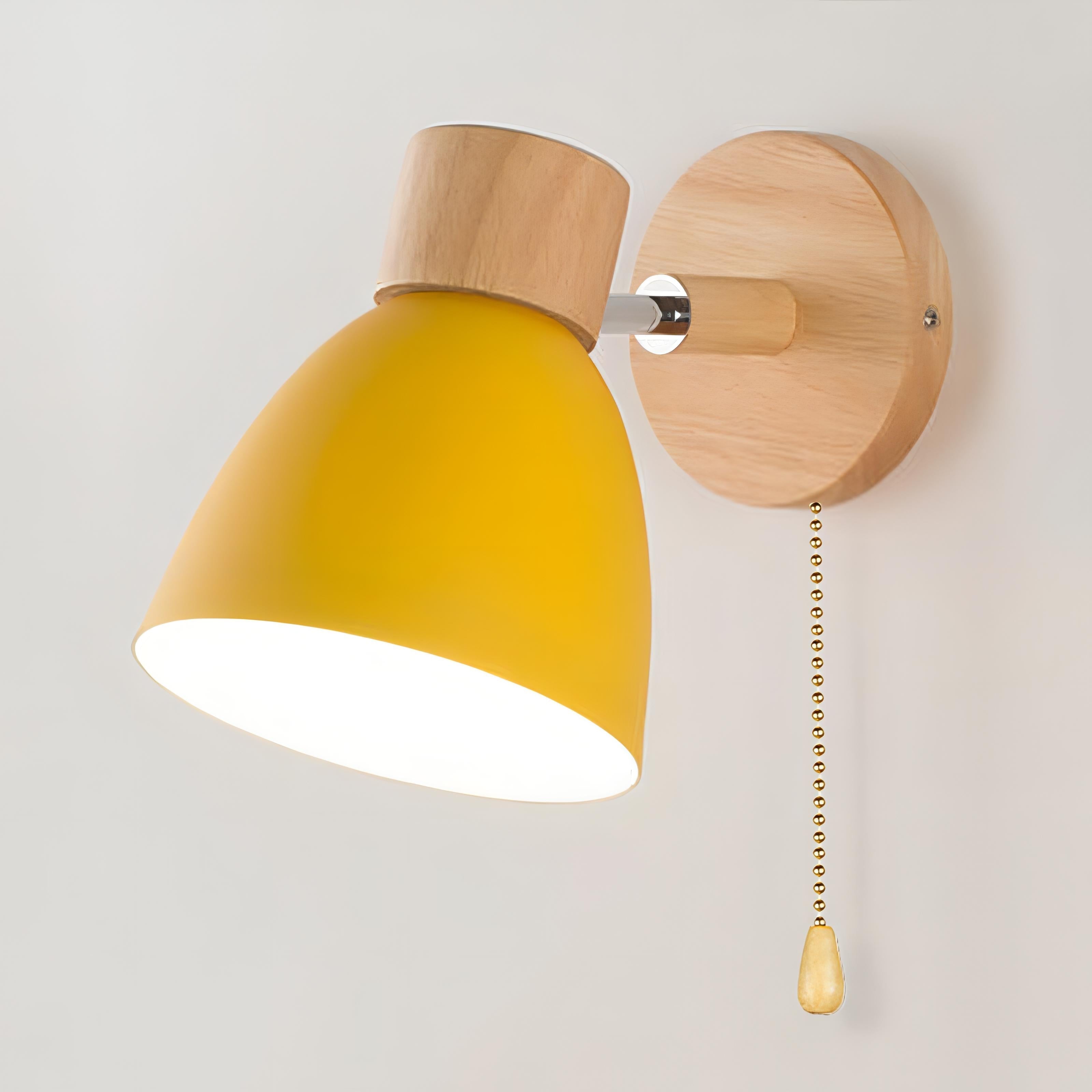 Scandinavian Wood Wall Lamp with Pull Switch | Nordic Modern E27 Wall Light | Wood & Metal Fixture | Indoor Lighting for Bedroom & Living Room
