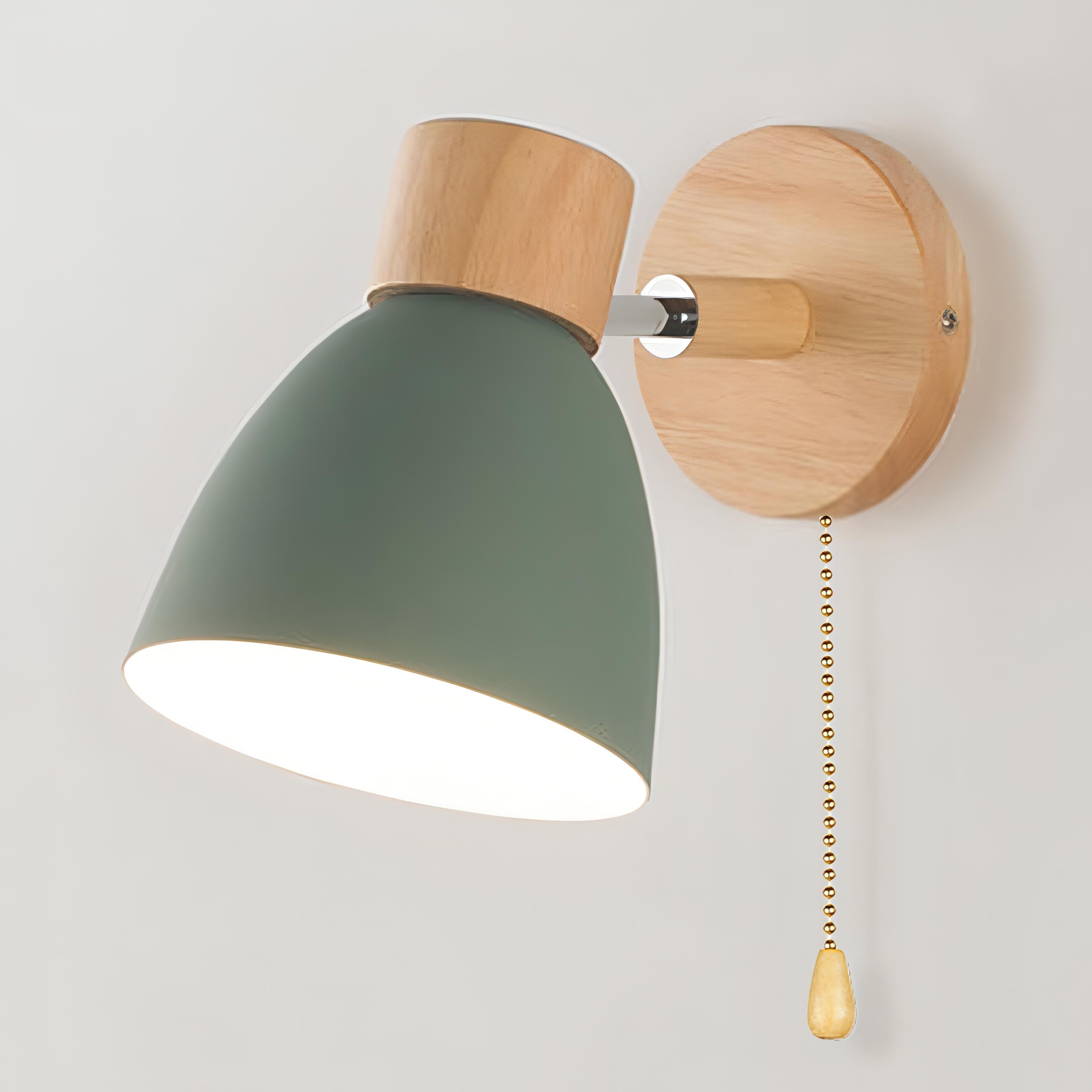 Scandinavian Wood Wall Lamp with Pull Switch | Nordic Modern E27 Wall Light | Wood & Metal Fixture | Indoor Lighting for Bedroom & Living Room
