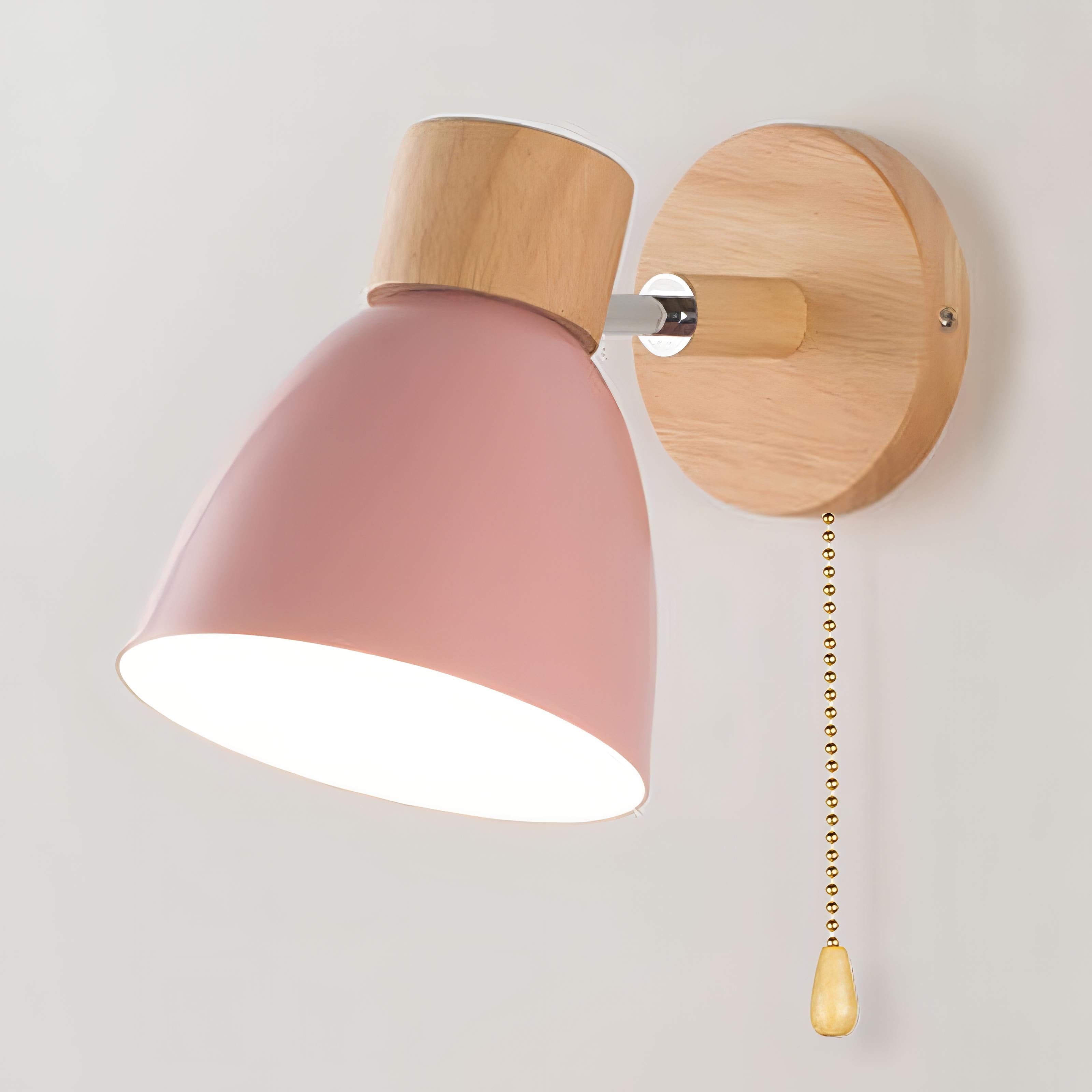 Scandinavian Wood Wall Lamp with Pull Switch | Nordic Modern E27 Wall Light | Wood & Metal Fixture | Indoor Lighting for Bedroom & Living Room