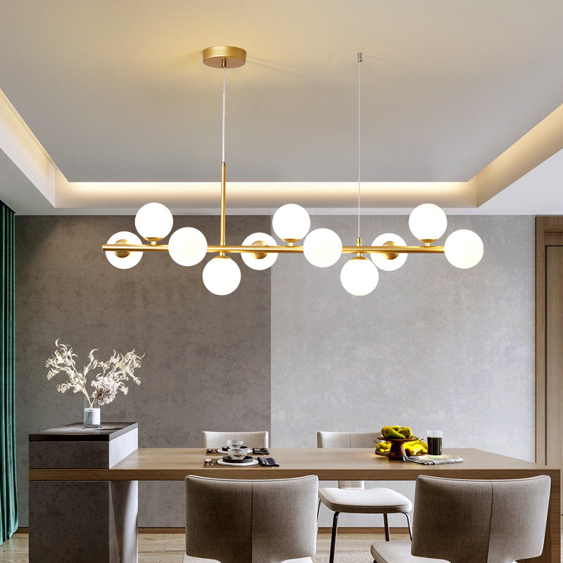 Luxury Dining Table Pendant Lamp 9-Light Linear Chandelier | Iron Glass | 83×24cm | Adjustable Height 1m | Modern Dining Room Lighting