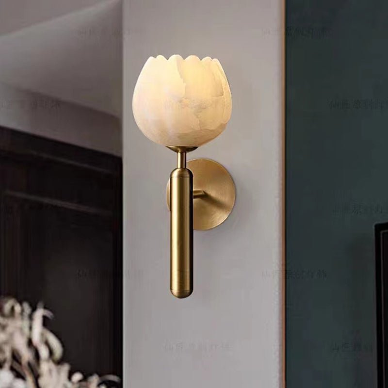 Marble Rose Wall Lamp | Floral Design Wall Light | Marble & Copper Finish | E14 LED Fixture | Decorative Indoor Lighting