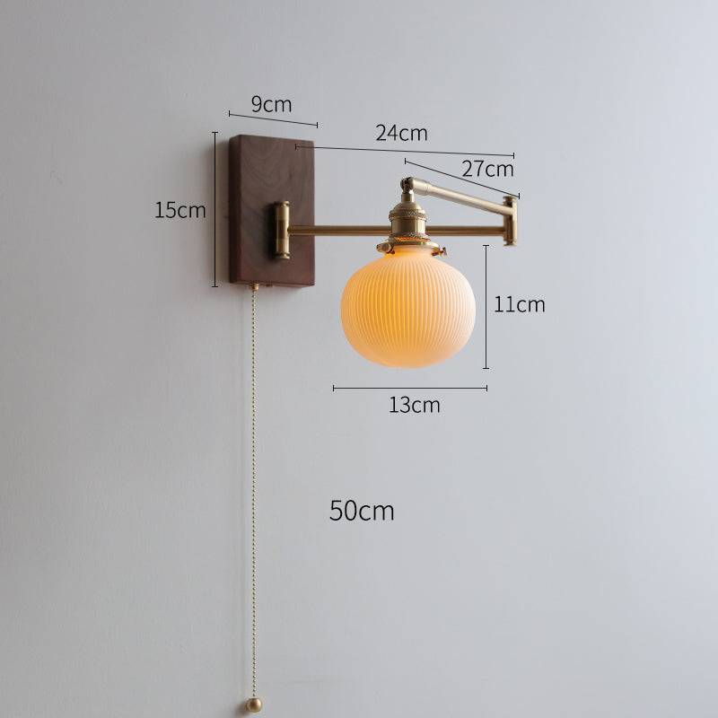 Ceramic Wall Lamp with Wooden Plate | Modern E26/E27 Sconce | Globe or Cylinder Shade | LED/Incandescent Included | Living Room Bedroom Hallway