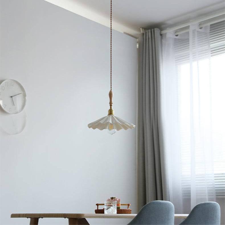 Ceramic Kitchen Island Pendant Light | Ribbed Shade Hanging Lamp | E27 Brass Fixture | Nordic Modern Ceiling Lighting
