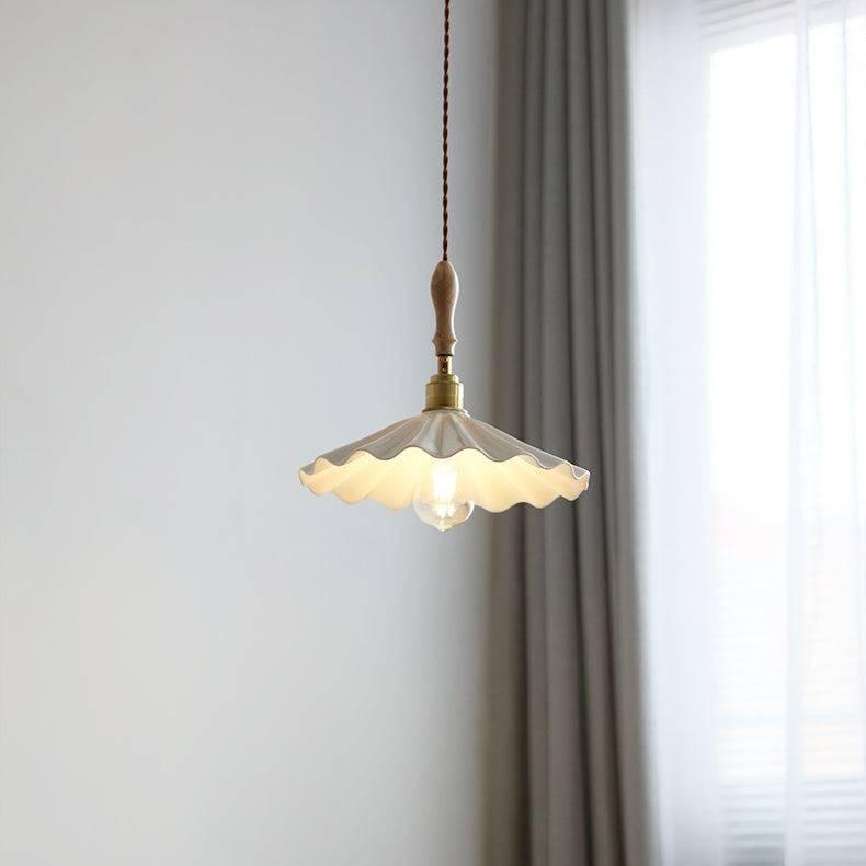 Ceramic Kitchen Island Pendant Light | Ribbed Shade Hanging Lamp | E27 Brass Fixture | Nordic Modern Ceiling Lighting