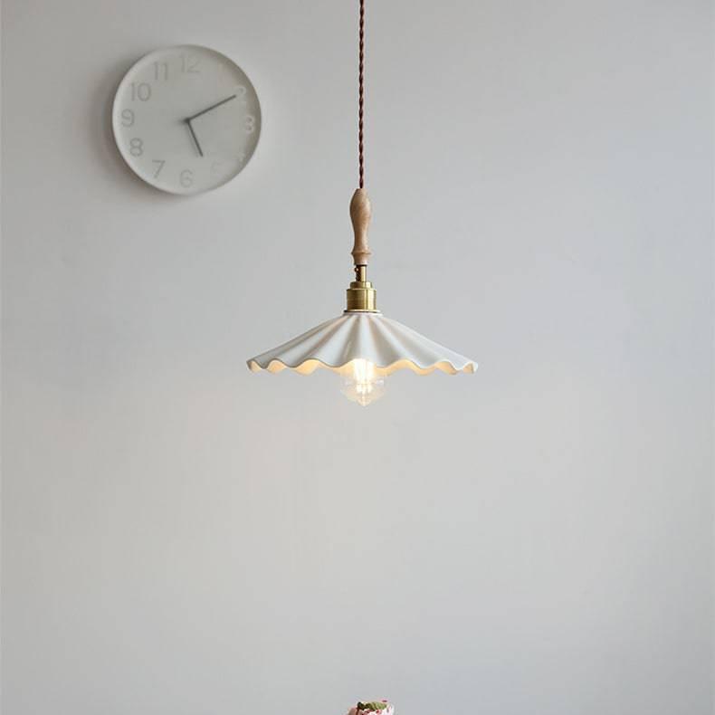 Ceramic Kitchen Island Pendant Light | Ribbed Shade Hanging Lamp | E27 Brass Fixture | Nordic Modern Ceiling Lighting