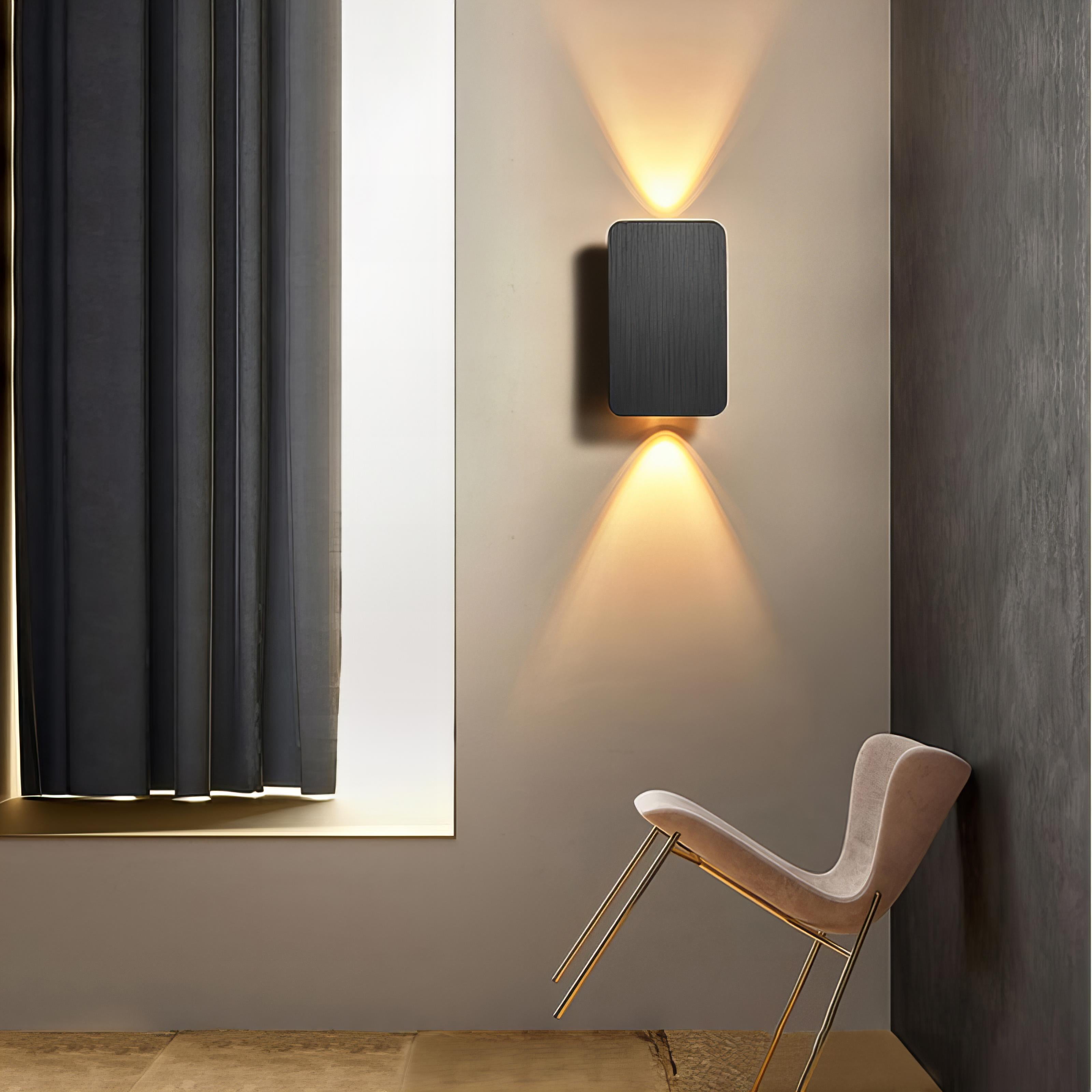 Rectangular LED Wall Lamp | Modern Up & Down Lighting | Aluminum Wall Fixture | Indoor Accent Light | Gray Black Gold Brown Finish